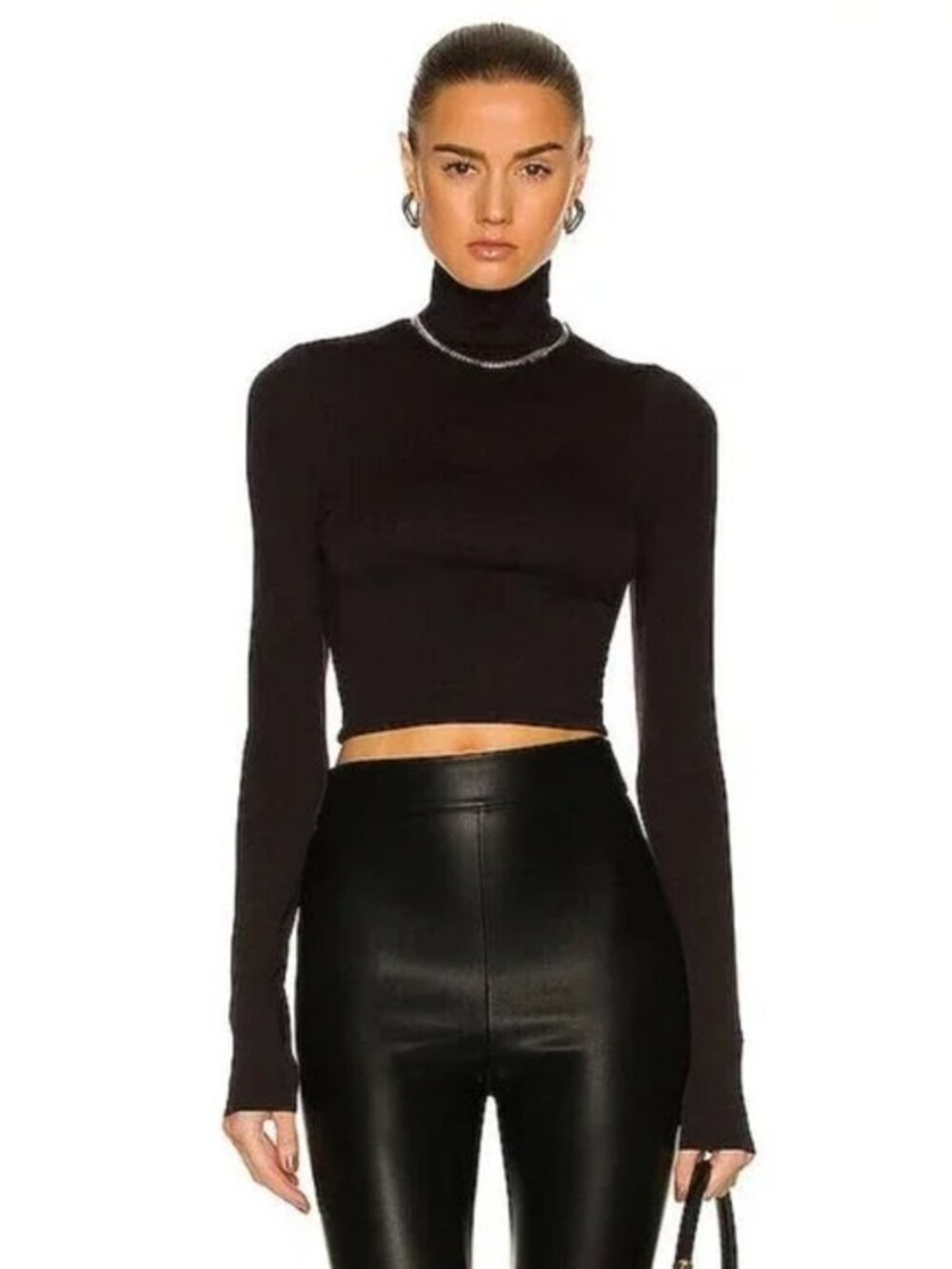 The Range No Bra Club Black Modal Crop Top NWT Long Sleeve Minimalist Turtleneck